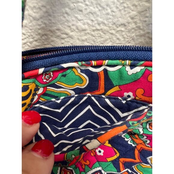 Vera Bradley Mini Crossbody Bag In Colorful Floral Paisley Print With Navy Chevr - Picture 6 of 9